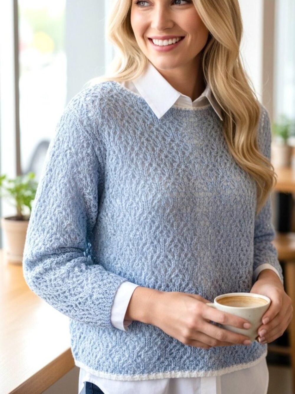 Norton McNaughton Sweater Open Knit Blue (L)